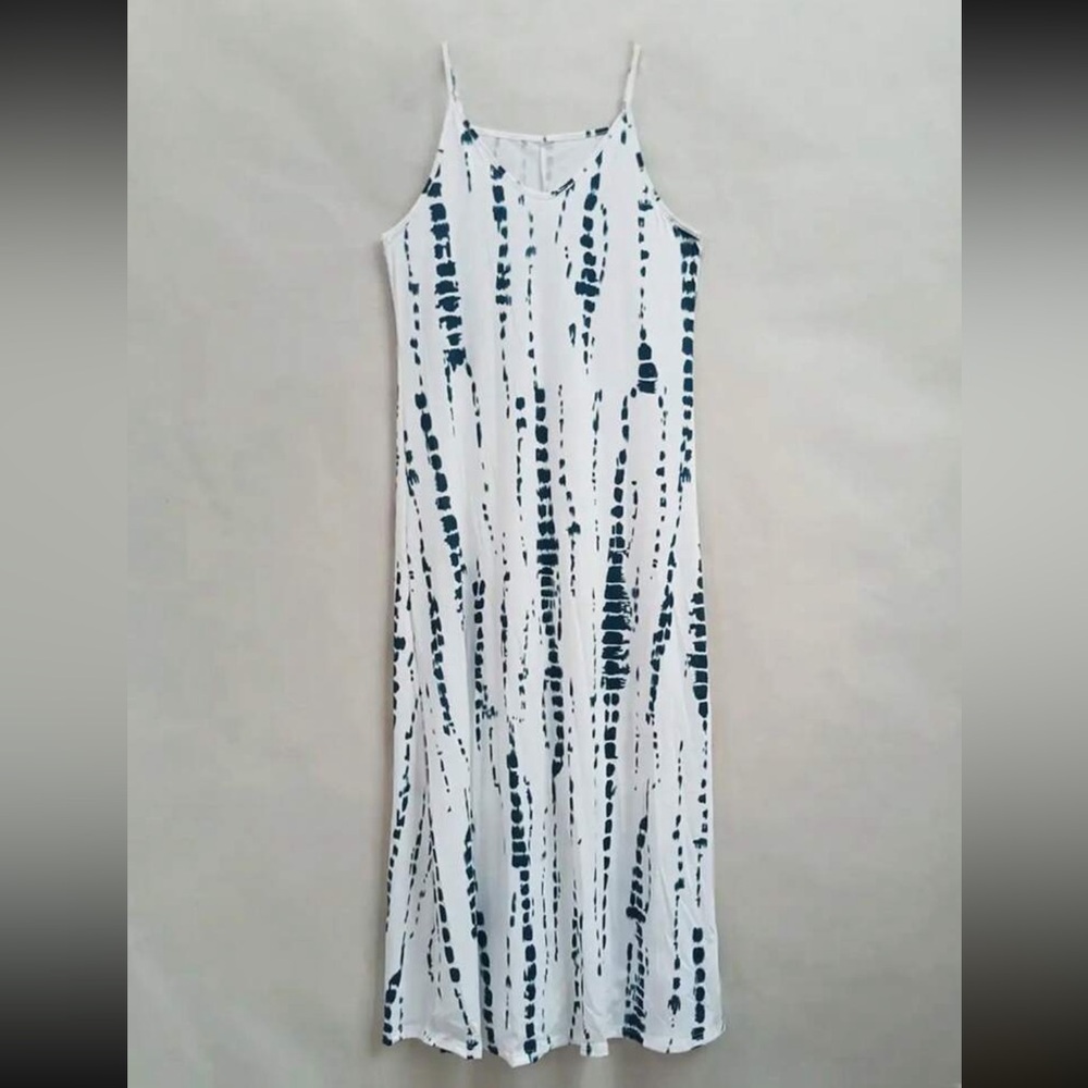 Boho Tie Dye Print V Neck Cami Tank Top Maxi Dress - Picture 3 of 5